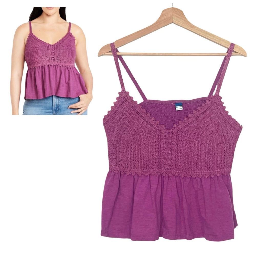 Old Navy Purple Crochet Tank Top Size Large Smocked Back